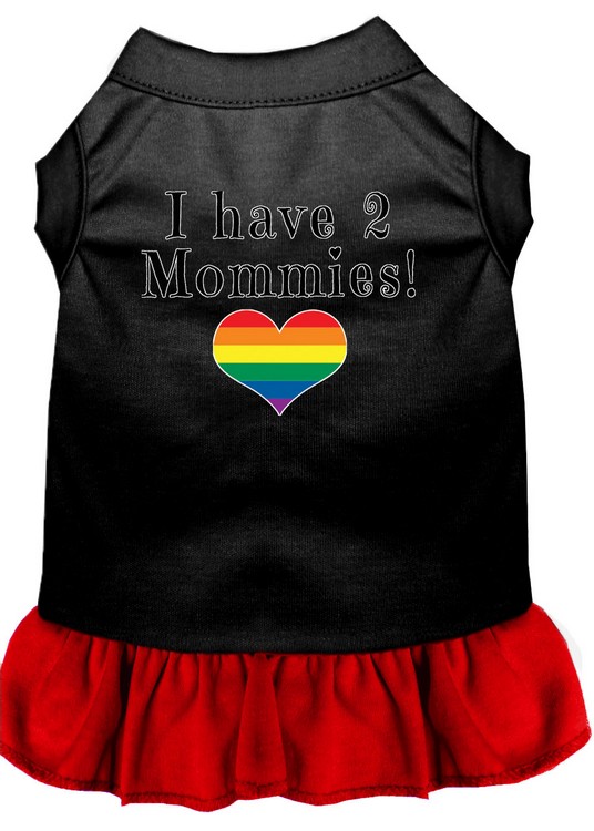 I Have 2 Mommies Screen Print Dog Dress Black with Red XS